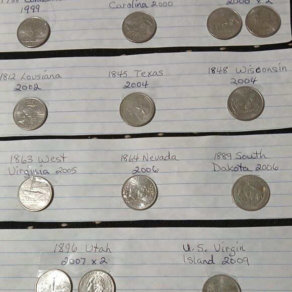Collection of state quarters from various years. States Listed - Picture 2 of 3